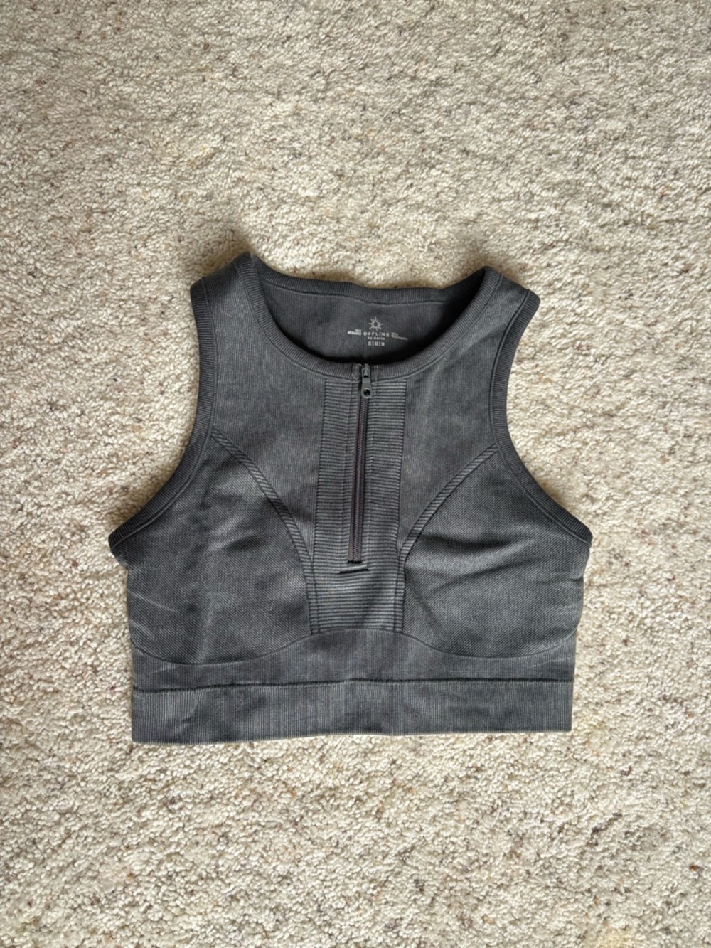 aerie Charcoal Zip-Front Cropped Tank